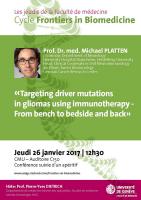 JEUDIS DE LA FACULTE - Frontiers in Biomedicine, Prof. Michael PLATTEN