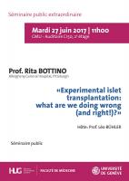 27 juin: Séminaire extraordinaire «Experimental islet transplantation: what are we doing wrong (and right!)?»