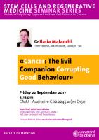 22 septembre: Stem Cells Seminars "Cancer: The Evil Companion Corrupting Good Behaviour"