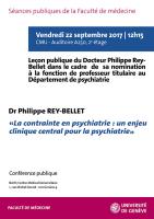 22 septembre: Leçon publique. Nomination professorale au Département de psychiatrie