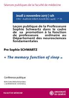 2 novembre: Leçon publique. Nomination professorale au Département des neurosciences fondamentales - NOUVEL HORAIRE!!