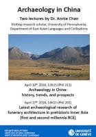  Archaeology in China: Latest archaeological research of funerary architecture in prehistoric Inner Asia (first and second millennia BCE)