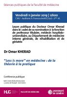 11 janvier 2019: Leçon publique. Nomination professorale au Département de médecine interne générale, de réhabilitation et de gériatrie