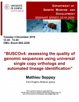 BUSCOv4: assessing the quality of genomic sequences using universal single copy orthologs and automated lineage identification