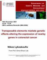 GEDEV Seminar: Transposable elements mediate genetic effects altering the expression of nearby genes in colorectal cancer