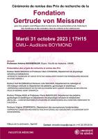31 octobre: Cérémonie de remise de prix, Fondation Gertrude von Meissner